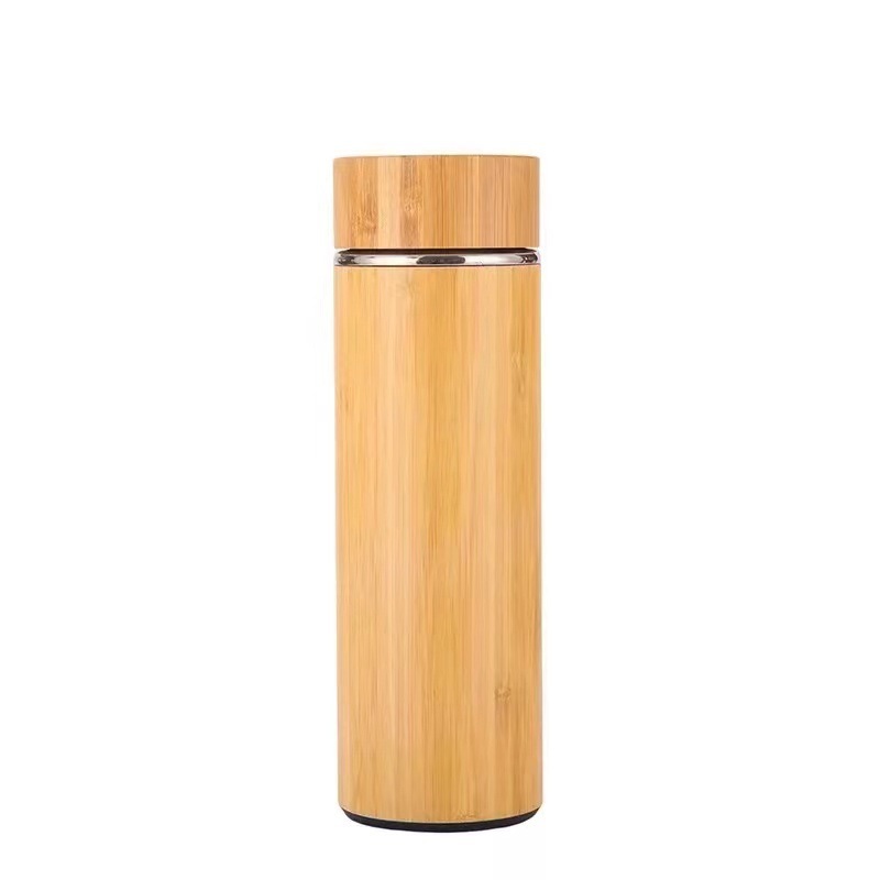 Tasse en bambou marron avec couvercle en bambou 500ml - couvercle plat