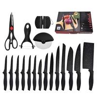 MANJIA Ensemble de 18 couteaux de cuisine en acier inoxydable professionnels avec aiguiseur de couteaux Couteaux à steak Éplucheur en prime