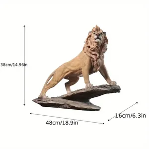 Statua di leone realistica-decorazione esterna/interna con criniera realistica, occhi espressivi e Base di roccia testurizzata - Product Image 4
