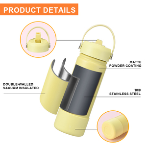 <span class=keywords><strong>Bouteille</strong></span> d'eau de sport à large ouverture en acier inoxydable à double paroi avec revêtement en poudre, personnalisée pour les voyages en plein air, 18 oz, 32 oz, avec paille - Product Image 5