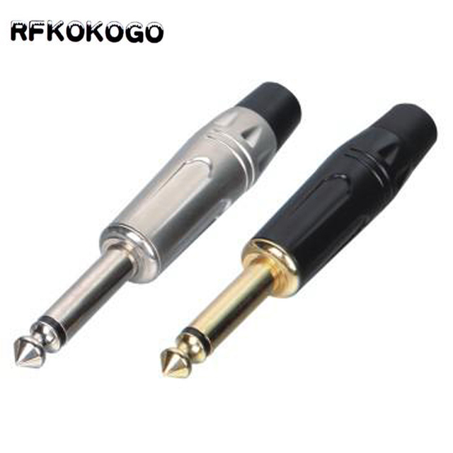 2 Pole Mono Stereo Jack 6.35mm Connector Gold-Plated 6.3MM 1/4 Inch Plug Audio Microphone Cable Connector