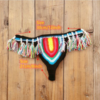 Baishiwei - Conjunto de Bikini Brasileño de Ganchillo Hecho a Mano, Diseño de Arcoíris Rasta con Borlas, Traje de Baño Sexy para Mujer