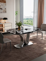 Table à manger télescopique pliante en pierre frittée avec pieds en métal, 6 places, écologique, imperméable, ensemble moderne pour appartement