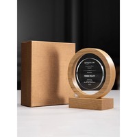 Nouvelle conception de plaques de récompense en cristal rondes personnalisables, plaque en bois, plaque de récompense en cristal vierge