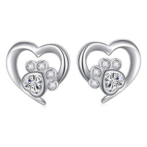 Orecchini a Cuore con Zampa di Gatto, Gioielli alla Moda per Donna, Accessorio Regalo per Uso Quotidiano e Feste - Product Image 1
