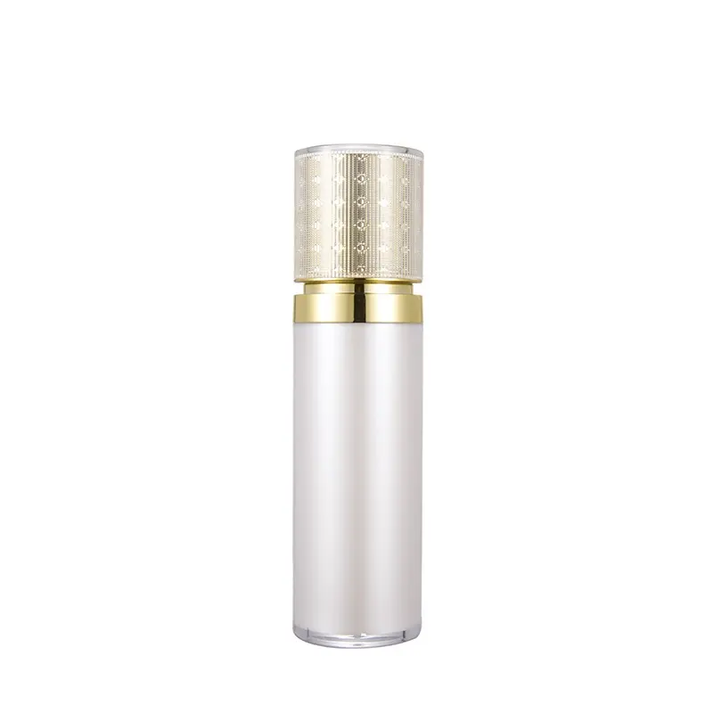 Custom logo High end 50ml luxury acrylic pearl white airless bottle with gold cap skin care cosmetic production vacuum bottle