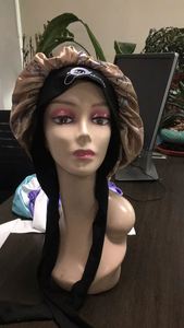 Bonnets en satin de bonne qualité avec logo et foulards en soie pour cheveux, avec bande à nouer - Product Image 3