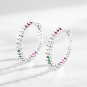 S925 Sterling Silver Colored Zircon Geometric Ring Earrings for Women, Trendy Stackable Earrings and Rings - Product Image 3