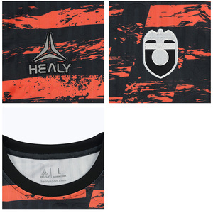 Uniforme de football personnalisé noir et orange à motif délavé, respirant, léger, à manches courtes, avec un design graphique audacieux - Product Image 3