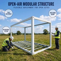 Maison conteneur industrielle de taille standard avec structure en acier, démontable, design moderne et respirant, pour utilisation extérieure en parc ou cour.