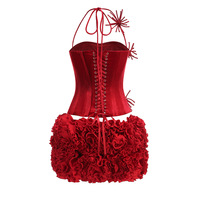 SS2380 Kimshein Mode Ensemble Haut Bustier Velours Queue de Poisson Qualité Supérieure et Mini Jupe Fleurs 3D Faite à la Main 2 Pièces