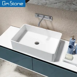 Lavabo de mano de cerámica de superficie sólida, lavabo de baño, lavabo de mesa redondo de cerámica