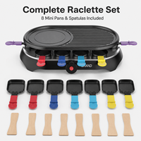Multifunktionaler Rauchfreier Elektrischer Raclette-Grill Antihaft-Grillplatte Mit 8 Mini-Pfannen und Spateln für Familienfeiern und BBQ