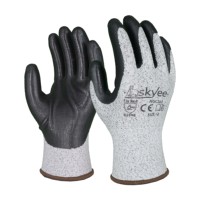 SKYEE, venta al por mayor, guantes de protección de seguridad a prueba de aceite de trabajo resistentes a cortes de punto de algodón recubierto de nitrilo suave con gran agarre