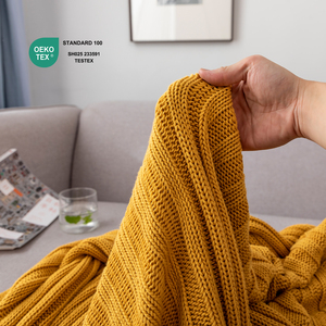 Màu Vàng Chanh Tùy Chỉnh Bán Buôn OEKO-TEX 100% Cotton Dệt Kim Chăn Ném Cho Bộ Đồ Giường - Product Image 1