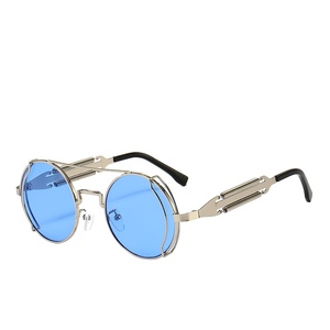 Gafas de sol redondas vintage estilo Steampunk unisex, gafas retro con protección UV400, montura de metal popular a la moda - Product Image 2