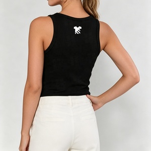 Camisetas sin mangas personalizadas al por mayor, de algodón y spandex elástico, con estampado por transferencia térmica, tipo chaleco, con cuello redondo acanalado, tallas grandes para mujer. - Product Image 4