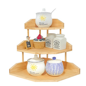 Three Tier <b>Corner</b> Shelf Wooden <b>Standing</b> Multipurpose Storage Rack For Bathroom Kitchen Desktop Organization - Product Image 2