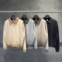 Sweat-shirt personnalisé 370 GSM 100 % coton épais à col zippé pour homme, coupe oversize, effet vintage délavé, en molleton bouclette, style streetwear