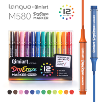 LANGUO – ensemble de marqueurs effaçables à sec, 12 couleurs, stylos pour tableau blanc, faible odeur, couleurs vives, séchage rapide, fournitures de papeterie pour bureau et école