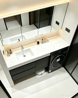 Meuble-lavabo flottant XINGRUO moderne et minimaliste noir mat avec espace intégré pour machine à laver, pour salle de bain principale
