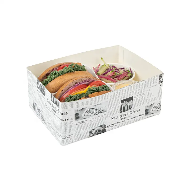 Custom Printing White Snack Tray Foldable Fast Food Packing Boxes Burger Fried Chicken Fast Food Container