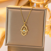 Collar con colgante de Ojo Azul de moda, cadena de clavícula de nicho de acero de titanio chapado en oro, joyería de acero inoxidable que no se desvanece para regalos