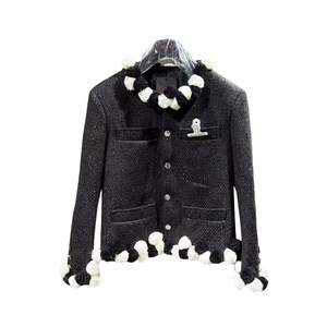 Blouson Bomber Personnalisé Style <span class=keywords><strong>G-Dragon</strong></span> en Fourrure Contrastante Noir et Blanc, Top Court en Tweed Élégant - Décontracté Printemps - Product Image 1