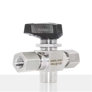 Robinet à bille en acier inoxydable 316, 6000 psi, 2 positions, 3 voies, joint PCTFE, poignée manuelle, 1/4 NPT - Product Image 1