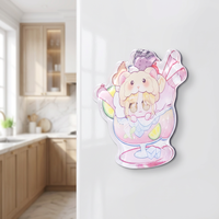 Aimant de réfrigérateur en acrylique holographique, motif chat, articles pour fans, impression double face, décoration personnalisée de dessins animés et d'anime