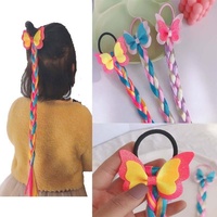 Mignon brillant arc enfants tresse queue de cheval titulaire arc-en-ciel couleur gros-grain perruque cheveux cravate douce filles Extension de cheveux