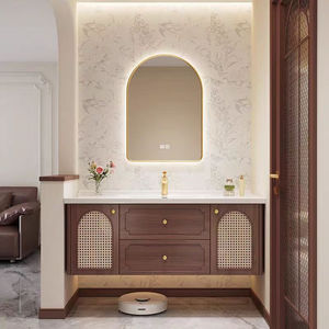 Conjunto de Muebles de Baño Modernos de Roble Macizo Lacado con Lavabo Integrado de Cerámica, Espejo Inteligente y Gabinete para Baños - Product Image 6