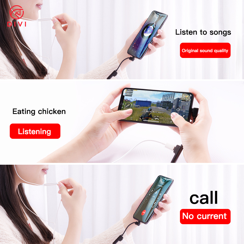 DIVI 2 в 1 многофункциональная зарядка наушников разветвитель Тип C до 3,5 мм Jack с разъемом подачи внешнего сигнала AUX для наушников USB Кабель зарядного устройства