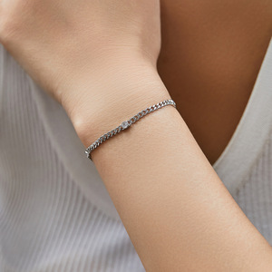 S925 Silver Chain <b>Bracelet</b> With Round Crystal Bezel Setting Minimalist Everyday Wear Unisex Jewelry - Product Image 3