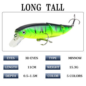 Leurre Minnow de qualité export 15,3g 11cm, appât artificiel en plastique en trois sections pour la pêche au bar, leurres d'eau moyenne - Product Image 5