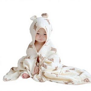 Serviette à capuche pour bébé en coton de bambou tissé, imprimé animal, douce, dessin animé, pour la salle de bain des enfants - Product Image 1