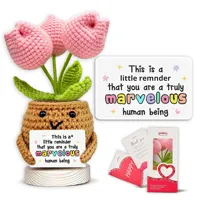 Poupée en pot fleurie au crochet faite à la main, tulipe rose, style naturel, en fil, pour Yiwu Gingerbread
