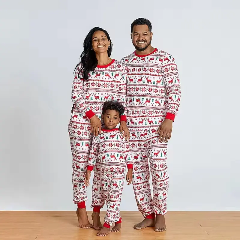 Nieuwste Xmas Halloween Pyjama Set Lange Mouwen Custom Design Familie Kerst Rode Pyjama Familie Kleding