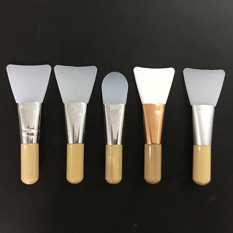Одиночная Экологичная плоская кисть для макияжа из искусственной кожи с бамбуковой ручкой и деревянной ручкой, силиконовая кисть для маски и чаши, набор