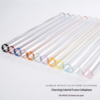Papier d'emballage transparent en OPP pour fleurs, avec bordure fine colorée, imperméable, pour bouquets, matériel d'emballage pour fleuristes, emballage cadeau
