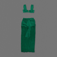 SS2439 été ensembles femmes vert Sexy haut et Maxi gland jupe élégante tenue de fête moulante élégant deux pièces