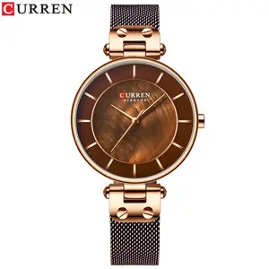 las mujeres relojes de lujo en línea Suppliers-Curren-reloj de cuarzo elegante para mujer, correa de malla de acero inoxidable, informal, novedad de 9056