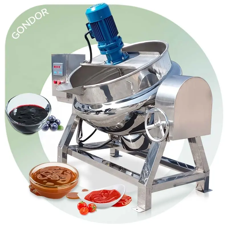 Şeker kazan karamel reçel ocak Tilt karıştırıcı Pot aşçı buhar pişirme mikser makinesi ile ceket su ısıtıcısı