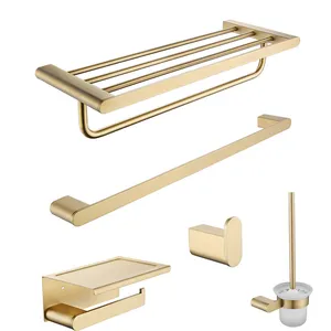 Hotel Exclusive 5PCS Square Stainless Steel Bathroom Accessories Set Wall Mounted Towel Rack with Bar Washroom Hardware Set