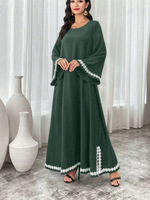 Robe Abaya Personnalisée Légère en Polyester Anti-Statique à Imprimé Vintage avec Fermeture Éclair et Bordure en Dentelle pour Femmes Musulmanes – Collection Automne – Vente en Gros