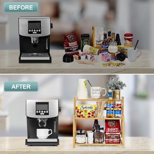 ชั้นวางของในร้านกาแฟแบบไม้ไผ่, ชั้นวางเครื่องเทศและเครื่องปรุงรสบนเคาน์เตอร์ครัว, ที่วางแก้วและแก้วน้ำเชื่อม - Product Image 1