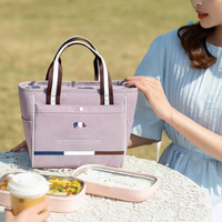 Sac à déjeuner isotherme personnalisable style frais, avec logo imprimé, en polyester, doublure en aluminium, épais, portable, pour étudiants et bureau
