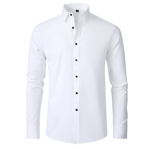 <span class=keywords><strong>Camisa</strong></span> de manga larga de negocios para hombre Uniforme de trabajo de tela sin hierro elástico de cuatro vías <span class=keywords><strong>con</strong></span> un solo pecho para Amazon - Product Image 1