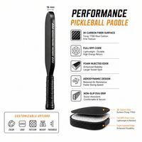 Raquette de pickleball en carbone T700 avec poignée en cuir injecté de mousse, épaisseur 16 mm, technologie Gen3, protection de bord de qualité supérieure