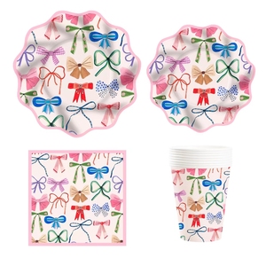 DAMAI - Platos y Vasos Desechables de Papel con Diseño de Lazo para Fiestas de Cumpleaños, Decoraciones Rosas para Fiestas de Niñas - Product Image 4